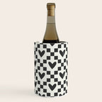 Black and white love heart checkered pattern Wine Chiller Gallery Image 3