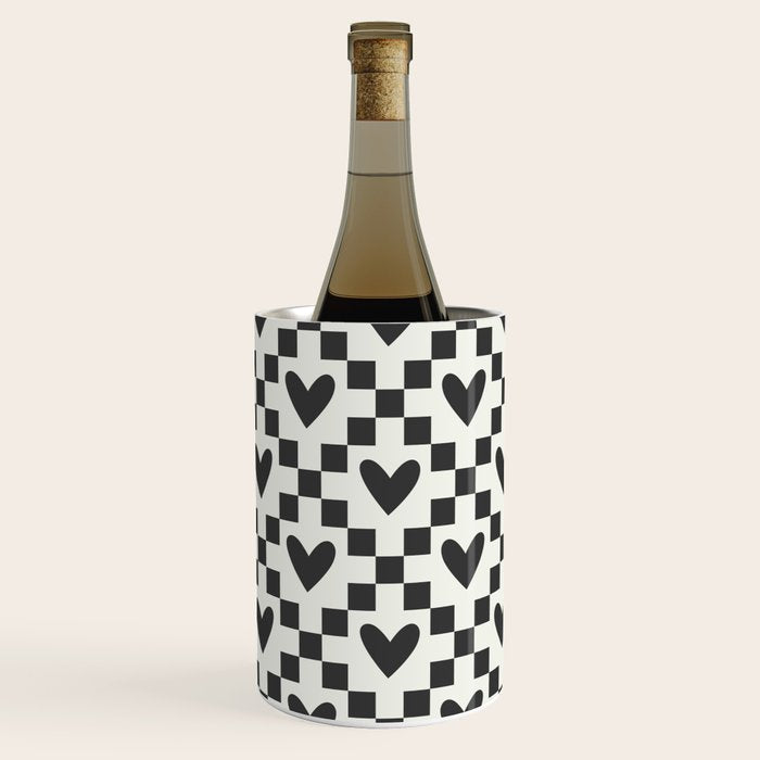 Black and white love heart checkered pattern Wine Chiller Gallery Image 3
