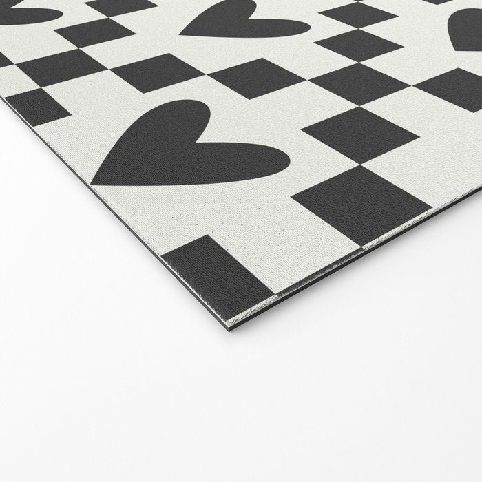 Black and white love heart checkered pattern Welcome Mat Gallery Image 2