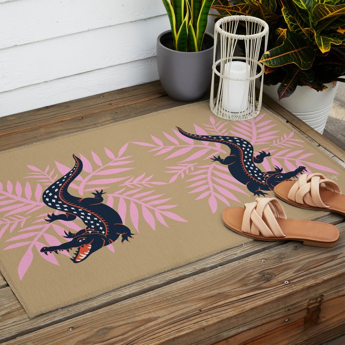 Crocodile - Teal & Ochre Outdoor Rug Gallery Image 2