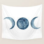 Blue Moon Phases Watercolor Wall Tapestry Gallery Image 4