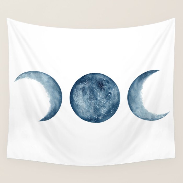 Blue Moon Phases Watercolor Wall Tapestry Gallery Image 4