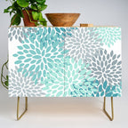 Floral Pattern, Aqua, Teal, Turquoise and Gray Credenza Gallery Image 1