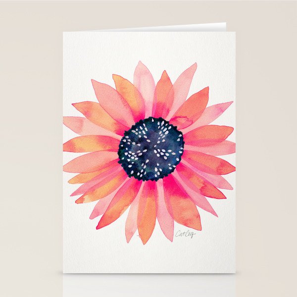 Single Sunflower â Pink & Indigo Stationery Card Gallery Image 2