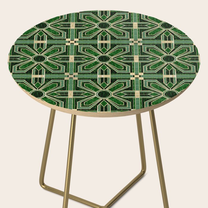 Art Deco Floral Tiles in Emerald Green and Faux Gold Side Table Gallery Image 2