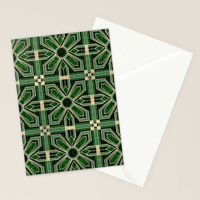 Art Deco Floral Tiles in Emerald Green and Faux Gold Stationery Card Gallery Image 2