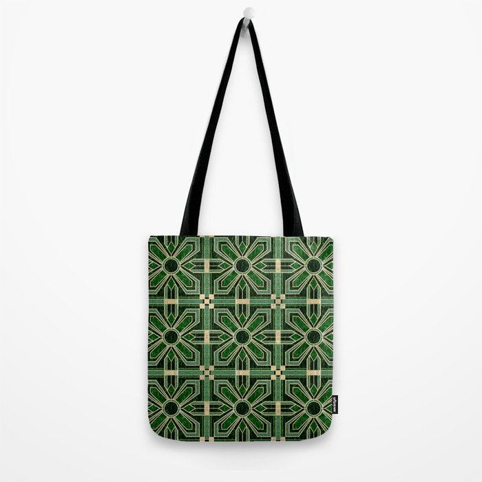 Art Deco Floral Tiles in Emerald Green and Faux Gold Tote Bag Gallery Image 2