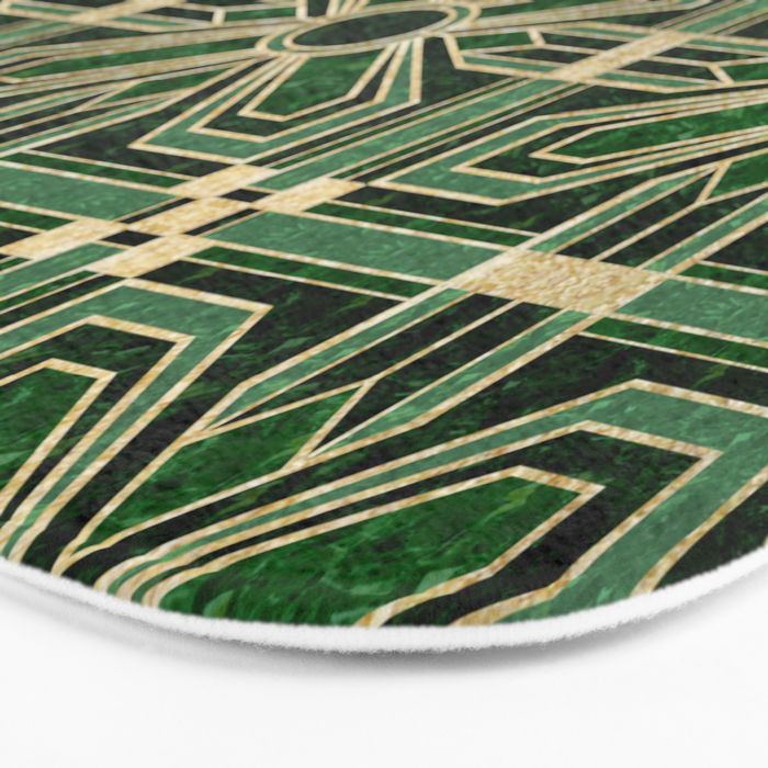 Art Deco Floral Tiles in Emerald Green and Faux Gold Bath Mat Gallery Image 3