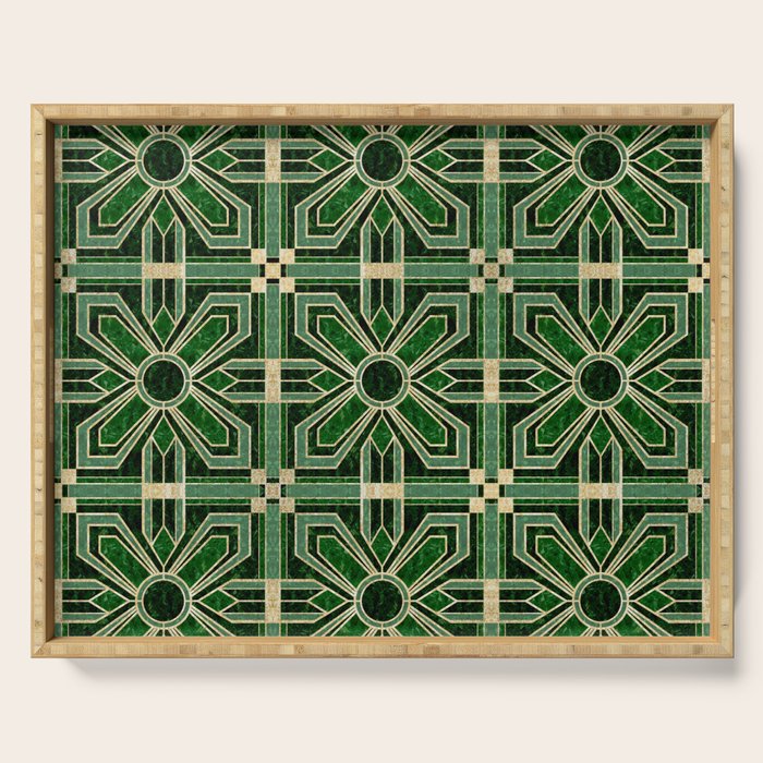 Art Deco Floral Tiles in Emerald Green and Faux Gold Serving Tray Gallery Image 1