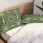 Art Deco Floral Tiles in Emerald Green and Faux Gold Pillow Sham Gallery Image 2