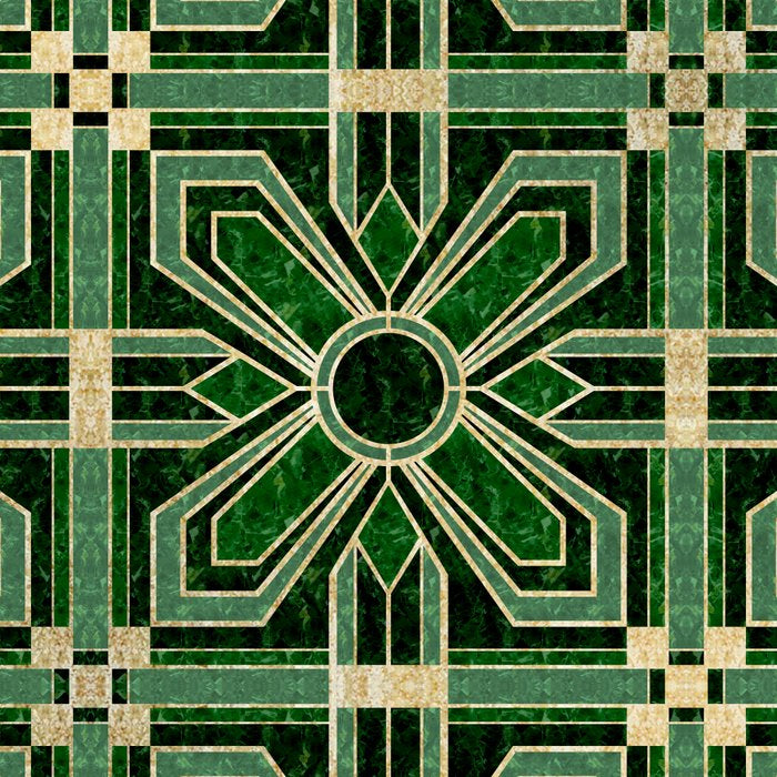 Art Deco Floral Tiles in Emerald Green and Faux Gold Coffee Mug Gallery Image 2