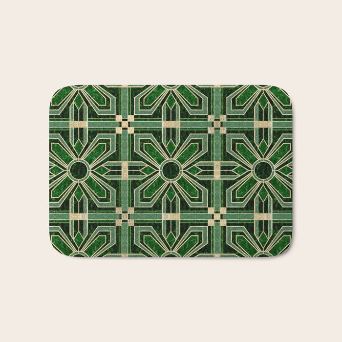 Art Deco Floral Tiles in Emerald Green and Faux Gold Bath Mat Gallery Image 1