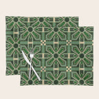 Art Deco Floral Tiles in Emerald Green and Faux Gold Placemat Gallery Image 1