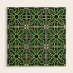 Art Deco Floral Tiles in Emerald Green and Faux Gold Wood Wall Art Gallery Image 1