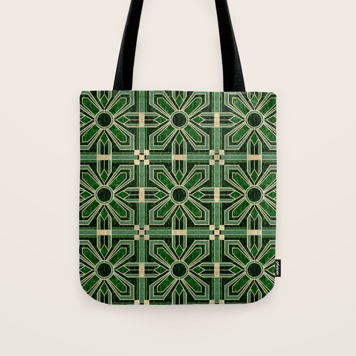 Art Deco Floral Tiles in Emerald Green and Faux Gold Tote Bag Gallery Image 1