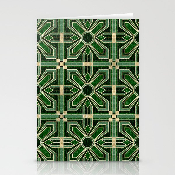 Art Deco Floral Tiles in Emerald Green and Faux Gold Stationery Card Gallery Image 2