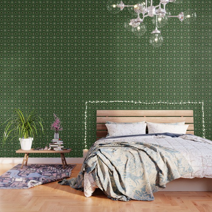 Art Deco Floral Tiles in Emerald Green and Faux Gold Wallpaper Gallery Image 1