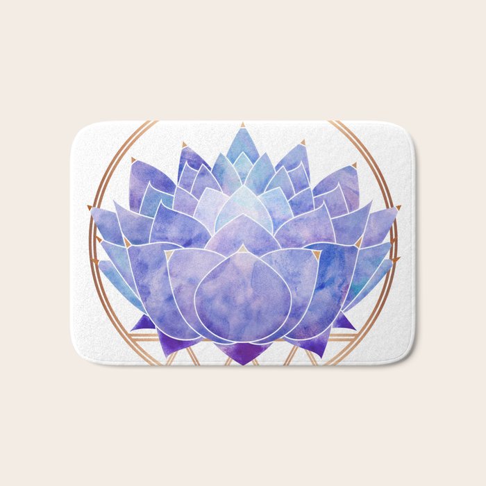 Violet Zen Lotus Flower Watercolor Bath Mat Gallery Image 1