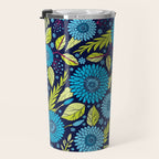 Turquoise Blue, Lime Green, Magenta & Navy Floral Pattern Travel Mug Gallery Image 3