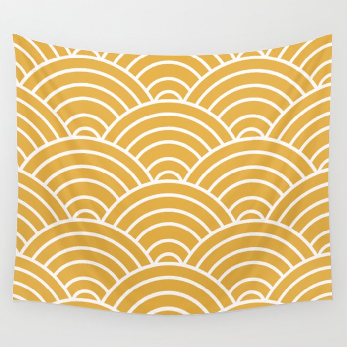 Sunshine Yellow Wave Pattern Wall Tapestry Gallery Image 4