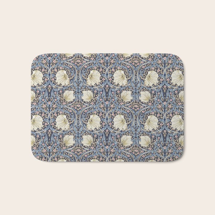 William Morris Vintage Pimpernel Dark Blue & Cream Bath Mat Gallery Image 1