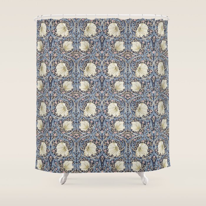 William Morris Vintage Pimpernel Dark Blue & Cream Shower Curtain Gallery Image 1