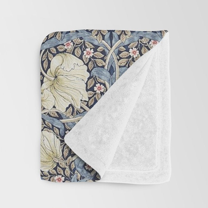 William Morris Vintage Pimpernel Dark Blue & Cream Throw Blanket Gallery Image 3