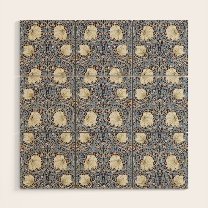 William Morris Vintage Pimpernel Dark Blue & Cream Wood Wall Art Gallery Image 1