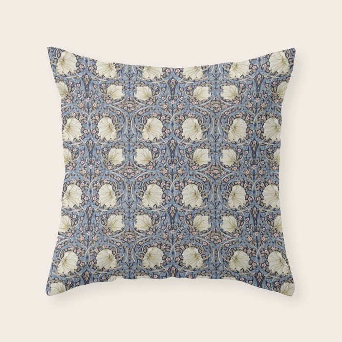 William Morris Vintage Pimpernel Dark Blue & Cream Throw Pillow Gallery Image 1