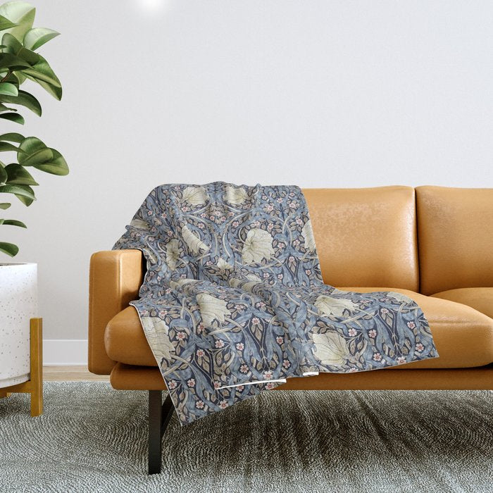 William Morris Vintage Pimpernel Dark Blue & Cream Throw Blanket Gallery Image 1