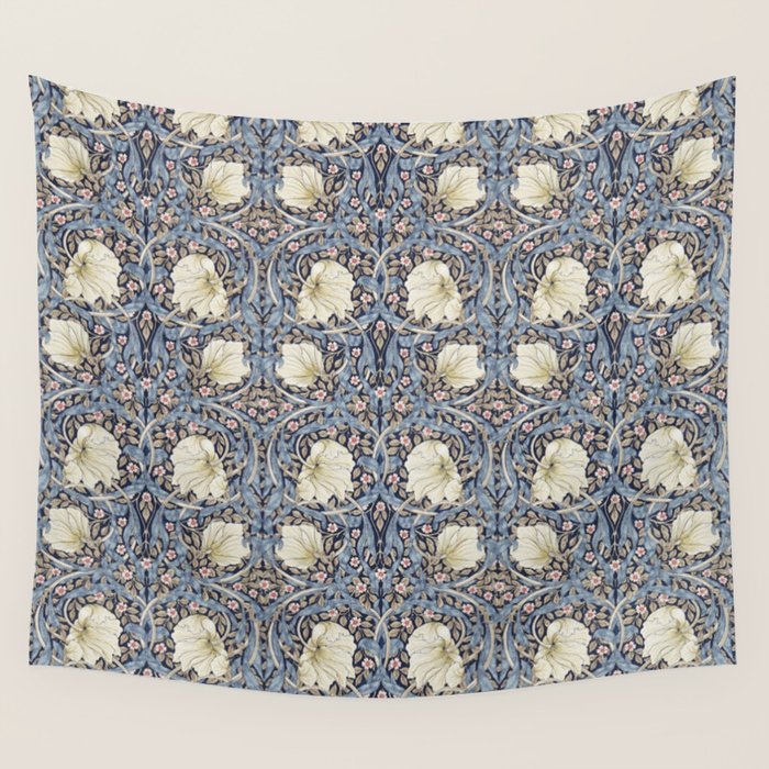 William Morris Vintage Pimpernel Dark Blue & Cream Wall Tapestry Gallery Image 1