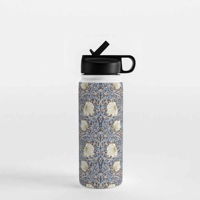 William Morris Vintage Pimpernel Dark Blue & Cream Water Bottle Gallery Image 1