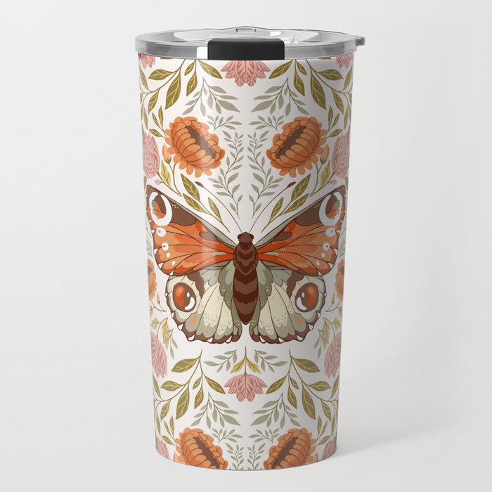 William Morris Inspired Monarch Butterfly Pattern Travel Mug Gallery Image 1