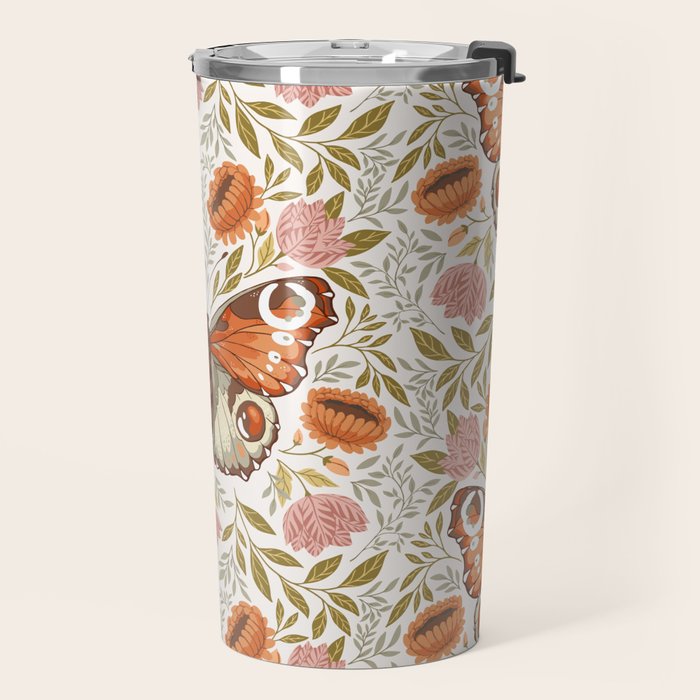 William Morris Inspired Monarch Butterfly Pattern Travel Mug Gallery Image 2