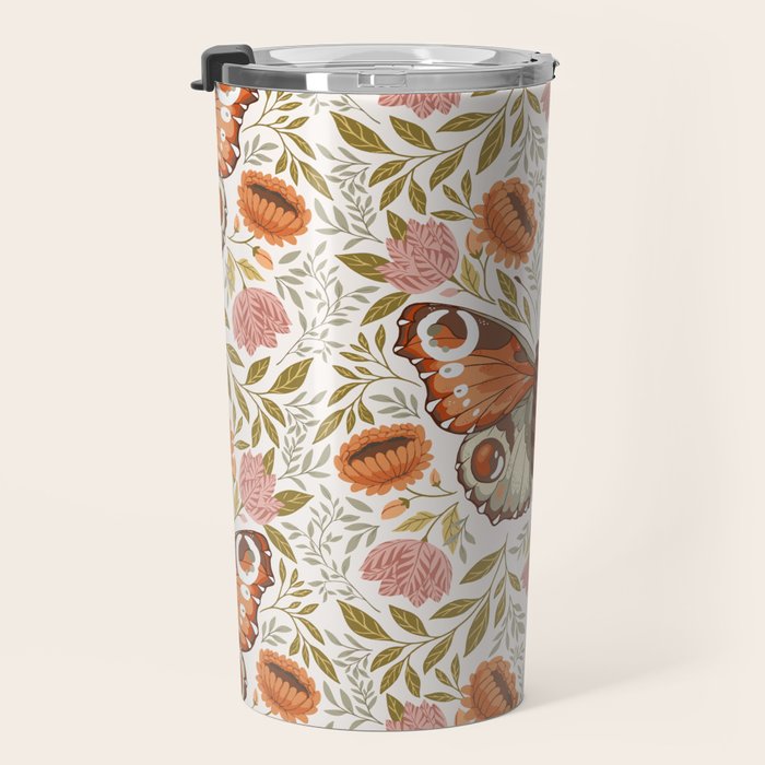William Morris Inspired Monarch Butterfly Pattern Travel Mug Gallery Image 3