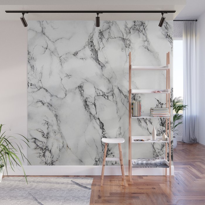 White Faux Marble Texture Wall Mural Gallery Image 1