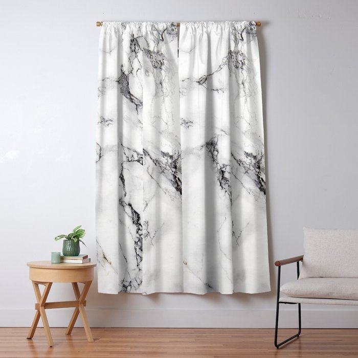 White Faux Marble Texture Window Curtain Gallery Image 1