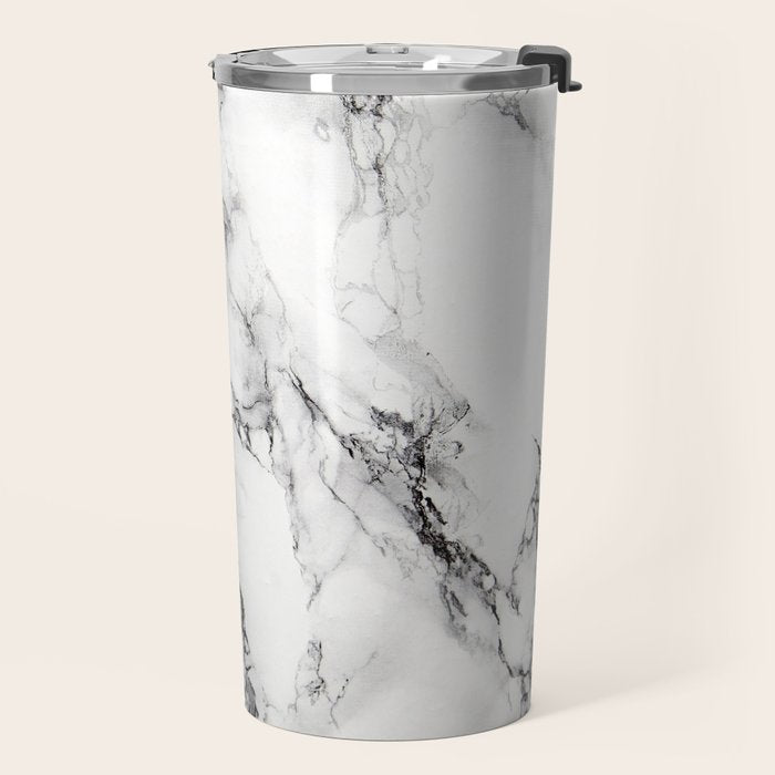 White Faux Marble Texture Travel Mug Gallery Image 2