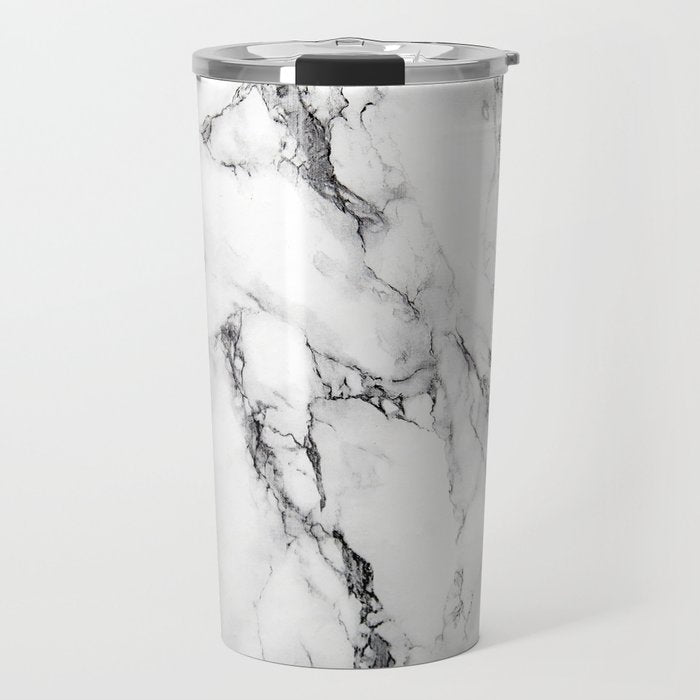 White Faux Marble Texture Travel Mug Gallery Image 1