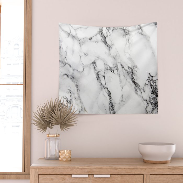 White Faux Marble Texture Wall Tapestry Gallery Image 2
