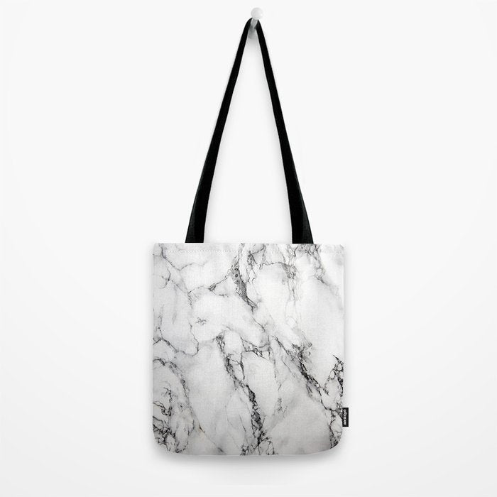 White Faux Marble Texture Tote Bag Gallery Image 2