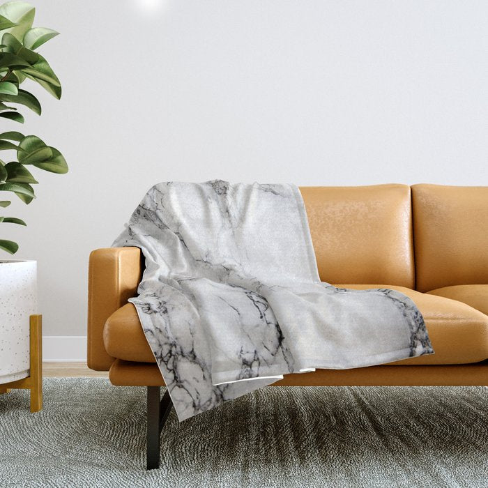 White Faux Marble Texture Throw Blanket Gallery Image 1