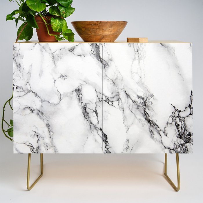 White Faux Marble Texture Credenza Gallery Image 1