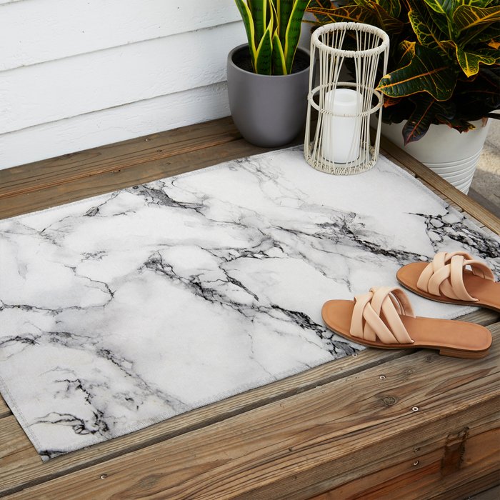 White Faux Marble Texture Outdoor Rug Gallery Image 2