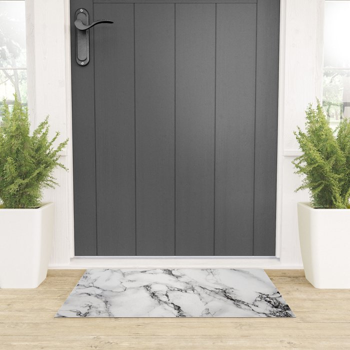 White Faux Marble Texture Welcome Mat Gallery Image 3