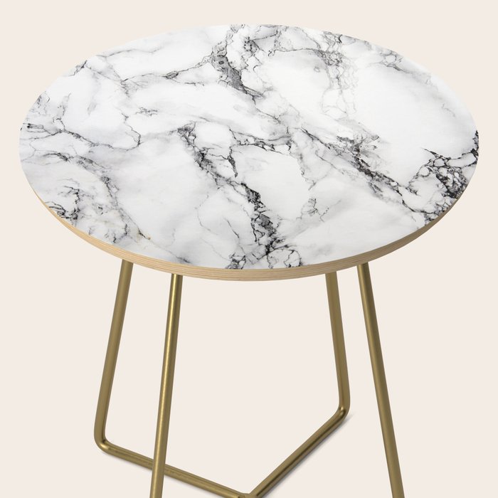 White Faux Marble Texture Side Table Gallery Image 2