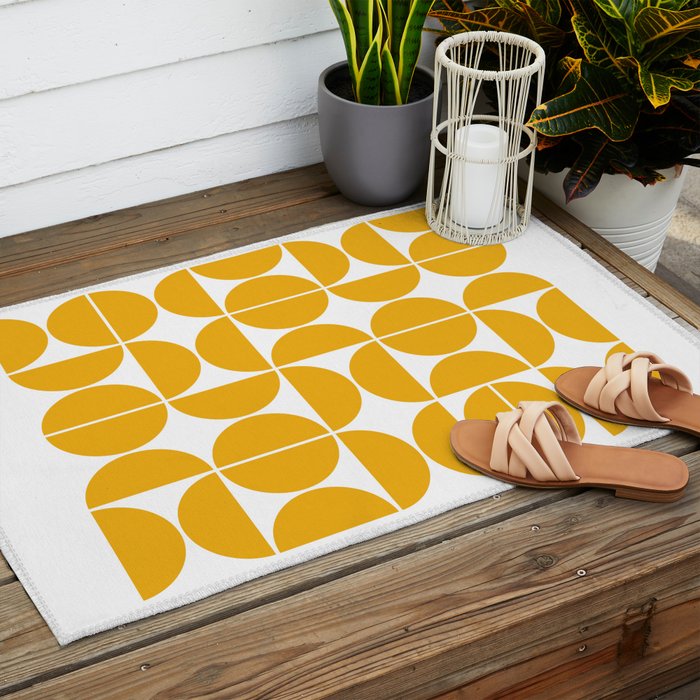 Mid Century Modern Geometric 04 Yellow Outdoor Rug Gallery Image 2