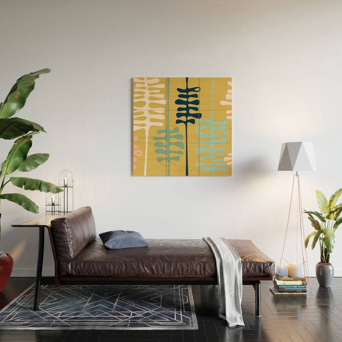 Abstract jungle - mustard Wood Wall Art Gallery Image 2