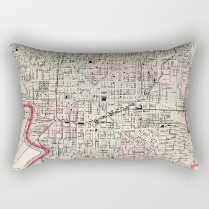 Vintage Map of Indianapolis Indiana (1884) Rectangular Pillow Gallery Image 1
