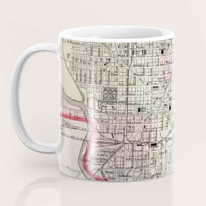Vintage Map of Indianapolis Indiana (1884) Coffee Mug Gallery Image 3